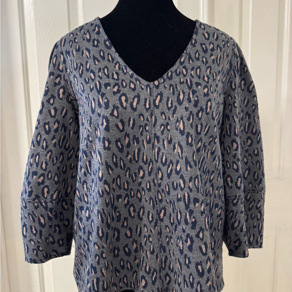 Anthropologie Current Air Leopard Cheetah Print Womens Sz L Blouse Button Back